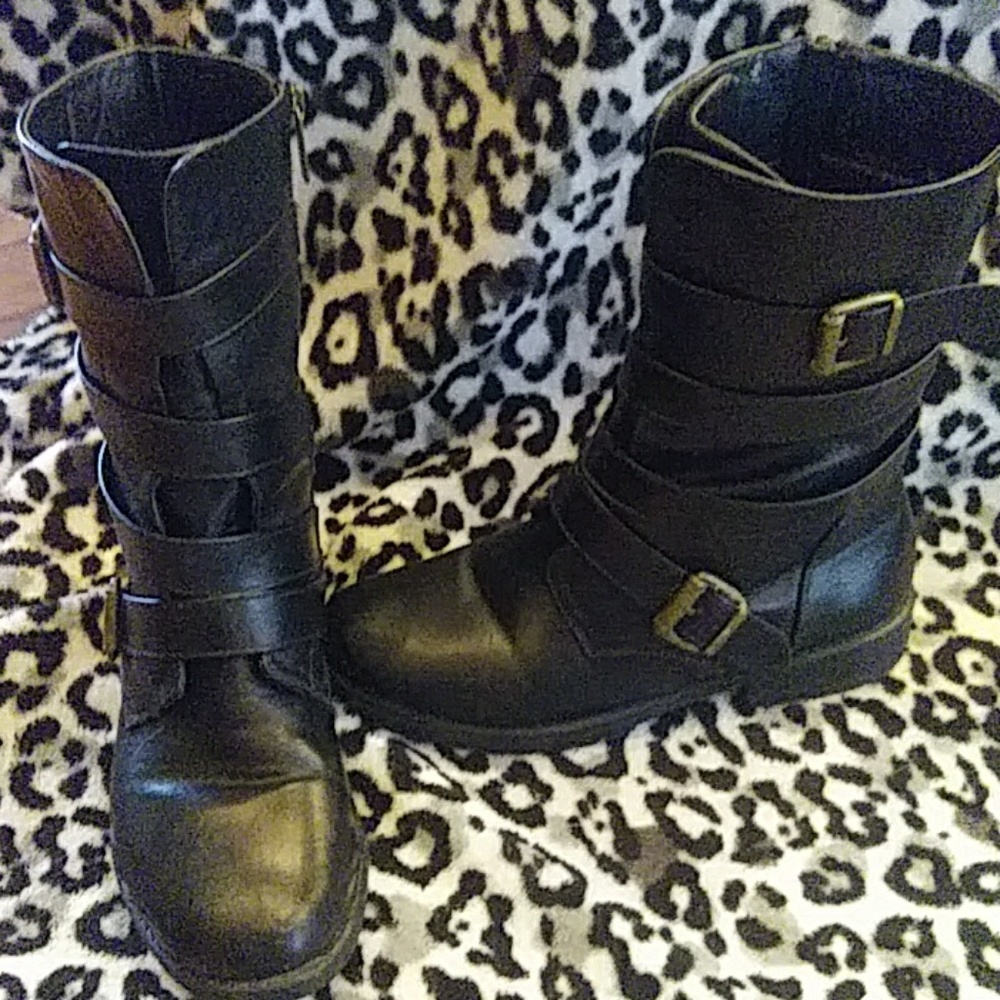 Black leather moto boots